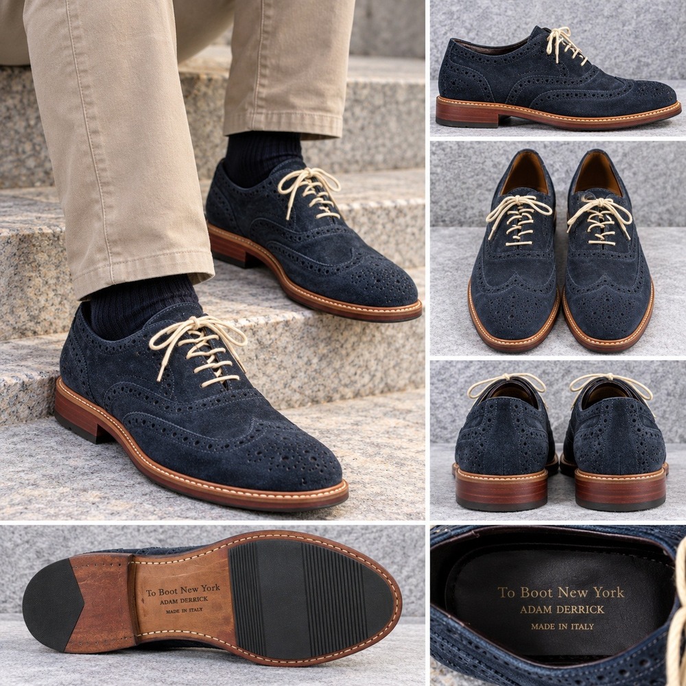 To Boot New York Adam Derrick Mens 10.5 Blue Suede Wingtip Oxford Shoes Italy